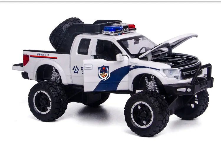 1:32, высокая имитация, Ford F150, большое колесо, внедорожный полицейский автомобиль, сплав, звук и светильник, модель автомобиля для детей, подарки