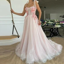 Robe De bal en Tulle à col carré pour filles, longueur au sol, sans manches, ligne A avec des appliques, pinceau, personnalisé, 2021