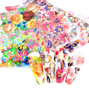 

10pcs Flower Decorations for Nails Mix Colorful Transfer Nail Foil Sticker Butterfly Adhesive Paper