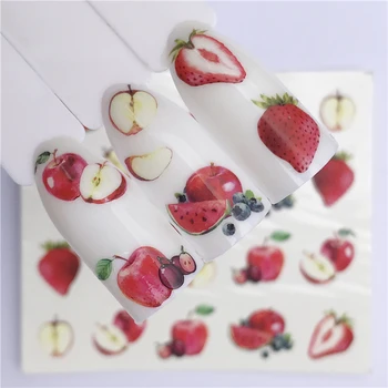 

FWC 1 Sheet Summer Fruit Strawberry Cherry Cake Ice Cream Apple Nail Art Water Transfer Sticker Decor Slider Decal Manicure