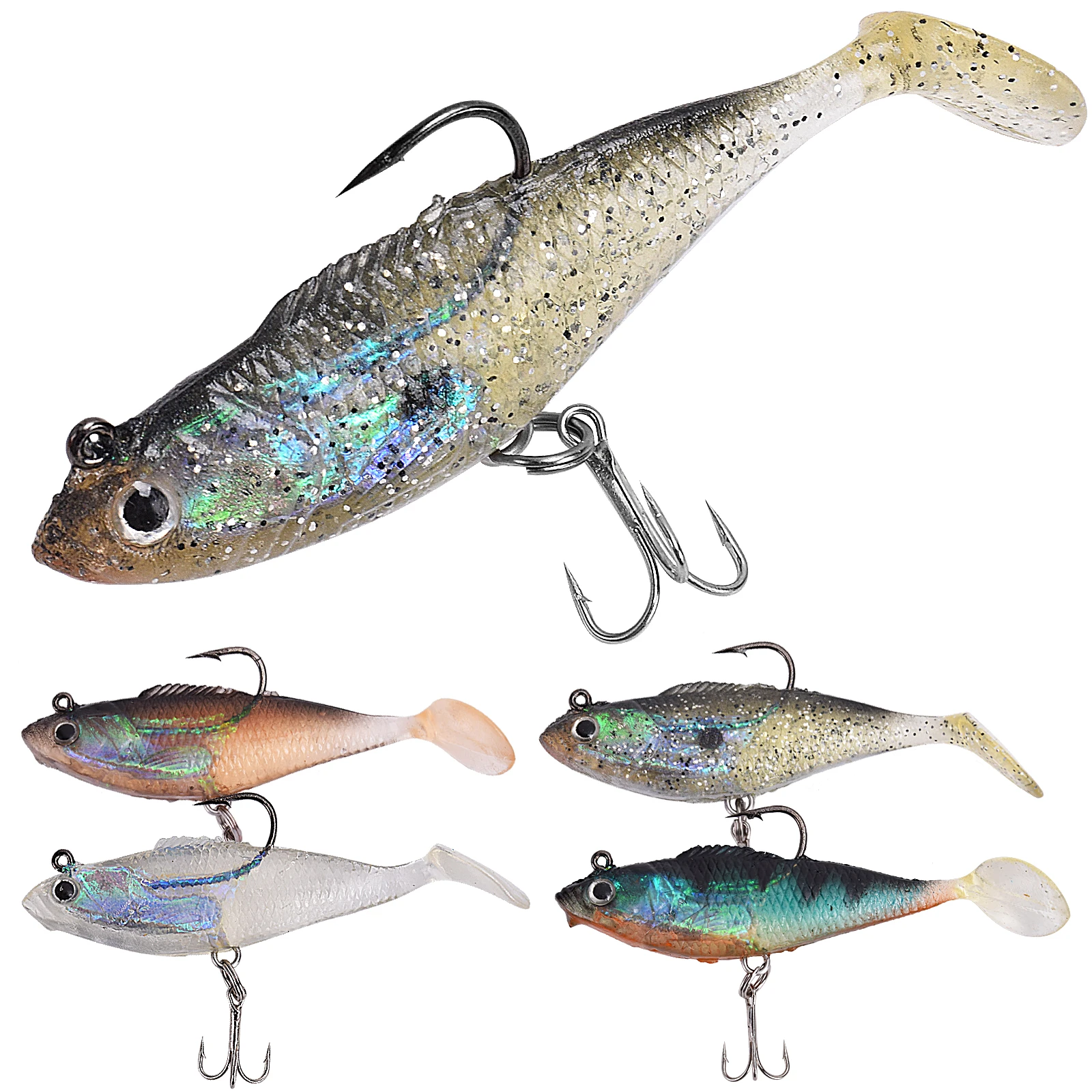 SF 5pcs Fishing Lures Silicone Jig Head Artificial 3D Simulation Baits with  Treble Hook Fishing Tackle 8.5cm 10.5cm