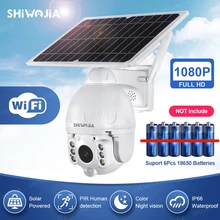 SHIWOJIA-Cámara con panel solar, monitor inalámbrico de seguridad para exteriores, PTZ, 4X, 1080P, impermeable, CCTV, vigilancia del hogar inteligente