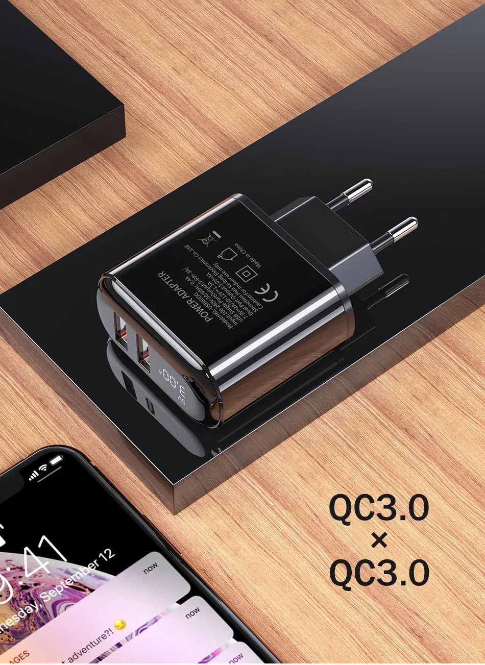 YKZ 18 Вт светодиодный дисплей QC3.0 USB зарядное устройство Быстрая зарядка 3,0 QC Тип C PD Быстрая зарядка дорожное настенное зарядное устройство для iPhone X 8 samsung S10