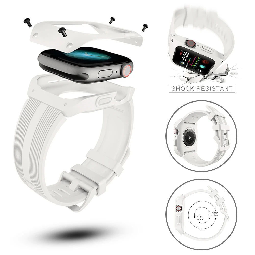 

Soft Sport Silicone Strap with PC Hard Case for Apple Watch Band Series 5 4 3 2 1 Bracelet for iWatch 40/44mm 38/42mm Wrist Belt