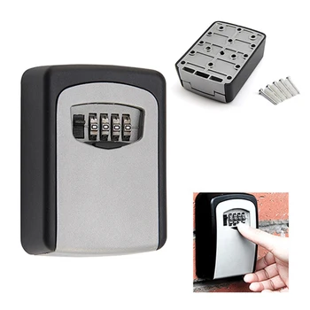 

Easy Operation Fashion Useful Use 4-digit Password Outdoor Alloy Padlock Key Security Organizer Wall Hanging Lock Storage Box