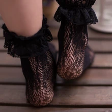 Женские кружевные прозрачные короткие носки в стиле ретро с цветочным принтом и рюшами для принцессы