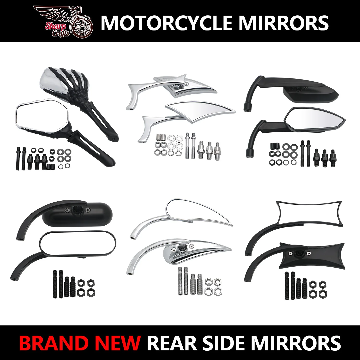 Motorcycle 8mm/10mm Thread Universal Naked / Cruiser Bikes Rear View Side Mirrors For Harley Honda Suzuki Yamaha Kawasaki Custom