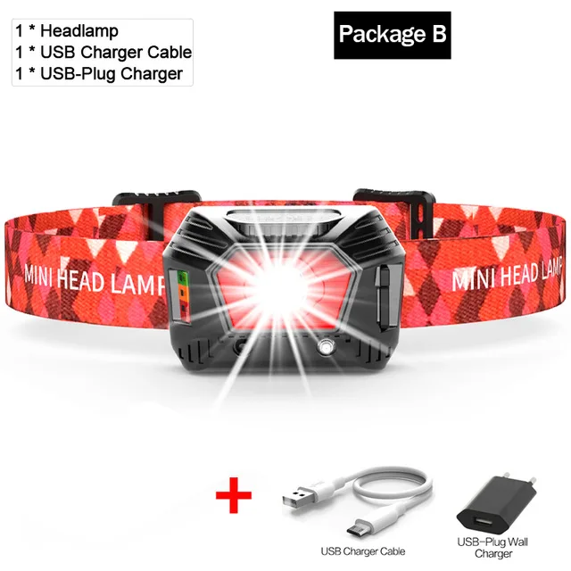 Package B Самая мощная фара светодиодный головной светильник USB Перезаряжаемый головной светильник лампа для рыбалки кемпинга охоты - Испускаемый цвет: Package B