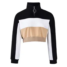 Autumn Women Fleece Hoodie Sexy Exposed Navel Short Pullover Tops Zipper Turtleneck Contrast Color Casual Ladies Sweatshirt Autumn Women Fleece Hoodie Sexy Exposed Navel Short Pullover Tops Zipper Turtleneck Contrast Color Casual Ladies Sweatshirt