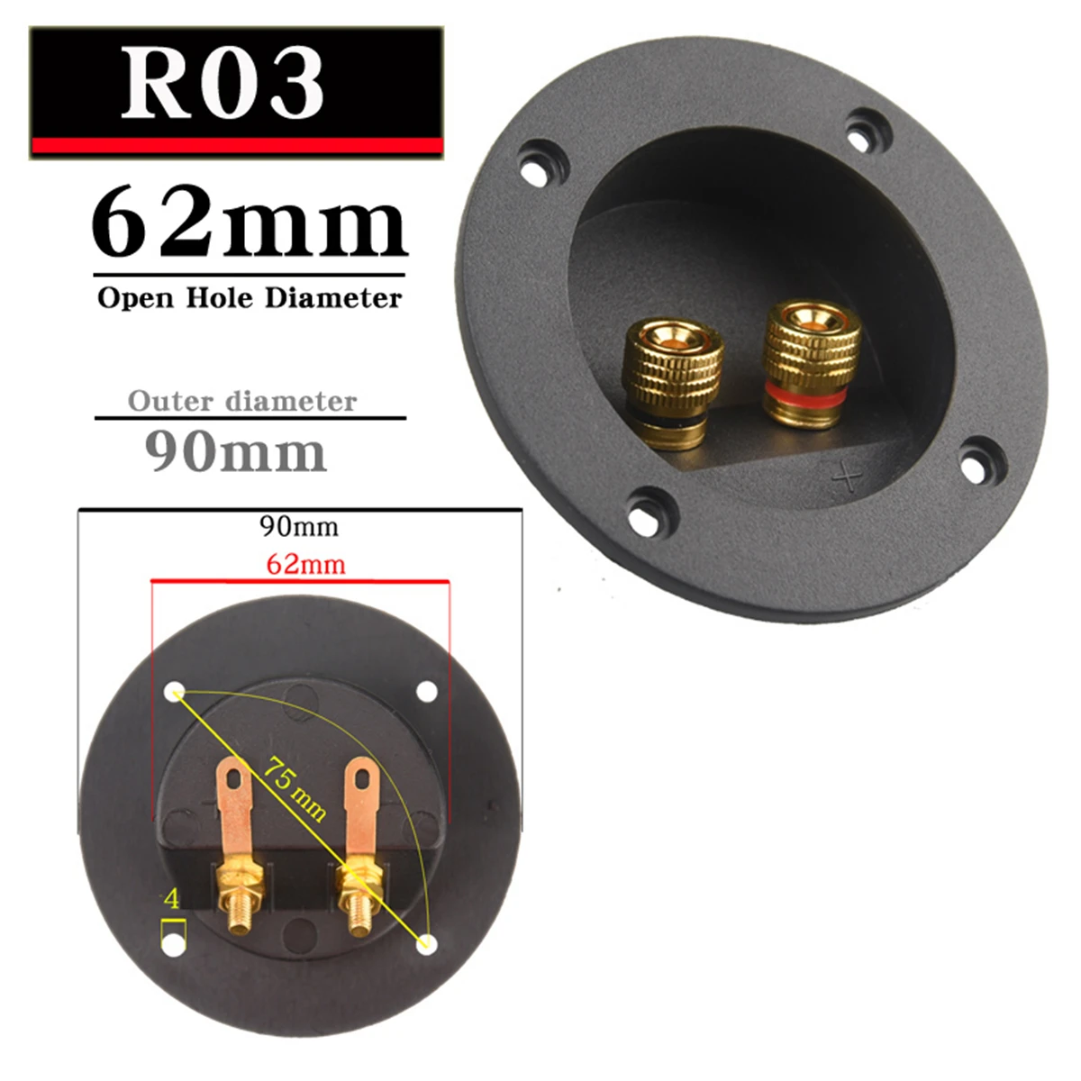 HIFIDIY LIVE Square circle (Install Hole 49-76) speaker junction Box  Terminal Shell 2 copper Binding Post Wire Cable Connector - 5