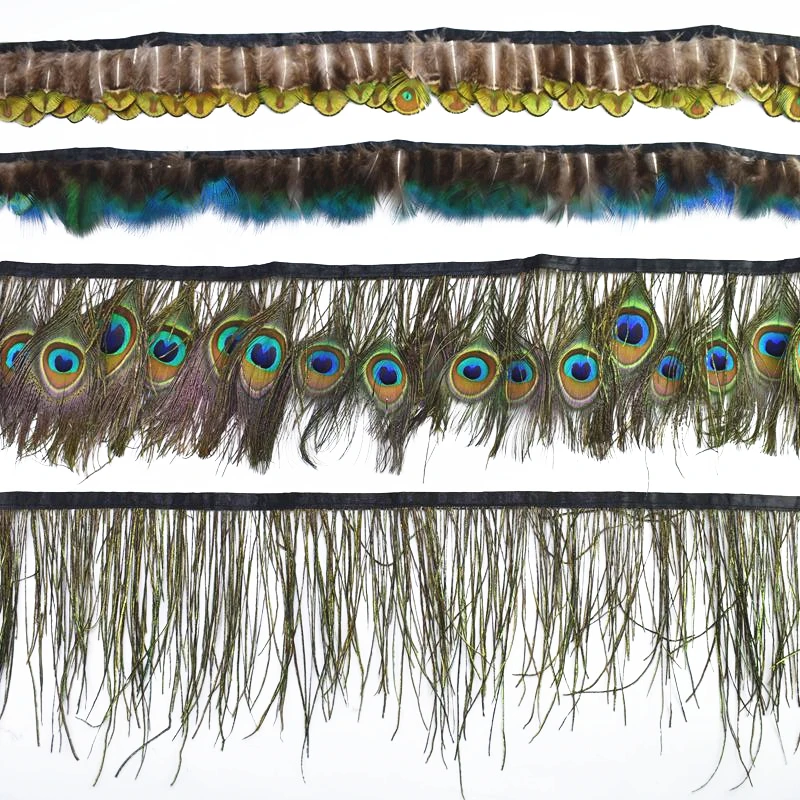 Peacock Feather Trim Peacock Eye Feathers Fringe Ribbon Feathers for Crafts Jewelry Making
