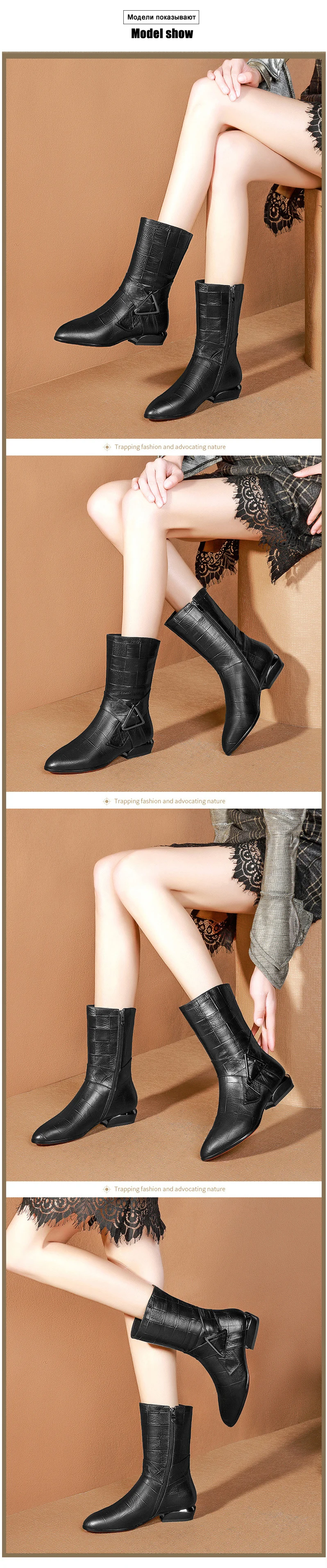 winter warm plush inside woman shoes Comfort Soft female mid-calf boots large Size 35-43 Belt Buckle Pointed Toe Bottes femmes