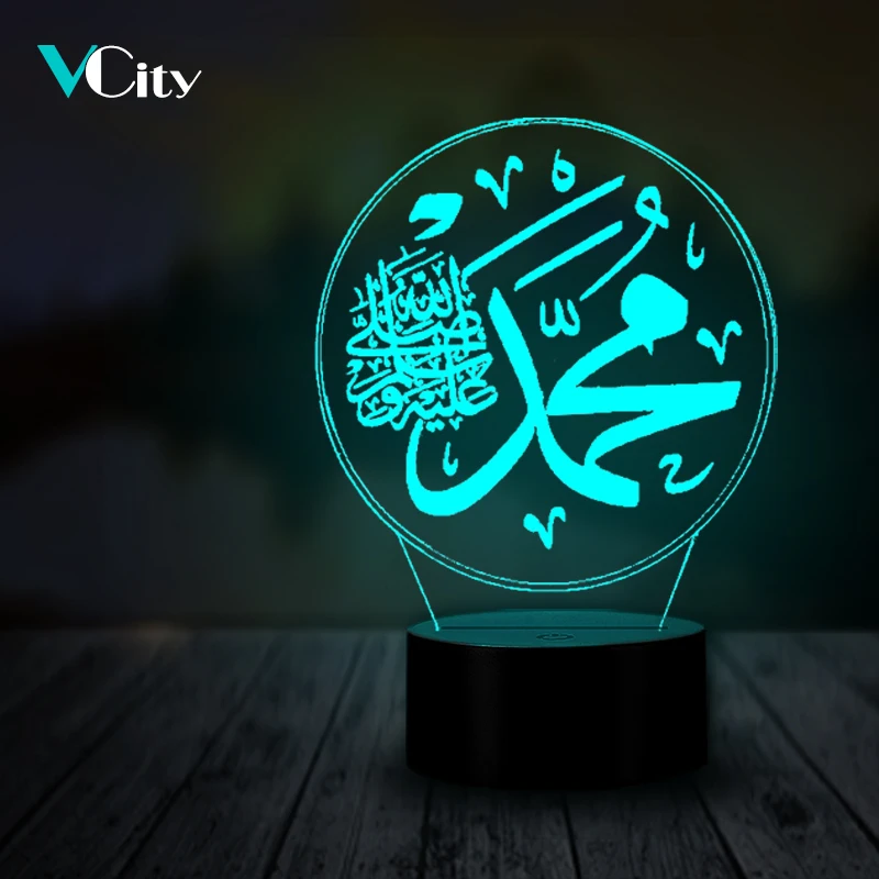 VCity Islam Allah 3D иллюзия ночник 7 цветов Изменение сенсорной базы акриловая лампа