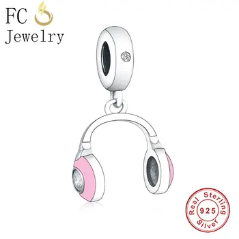

FC Jewelry Fit Original BrandCharm Bracelet 925 Sterling Silver Pink Color Headphone Bead Pendant Dangle Made Berloque 2019