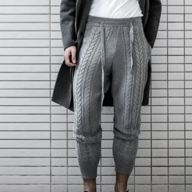 Sweater Knitted Pants Men Casual Pants Solid Color Novel Trend