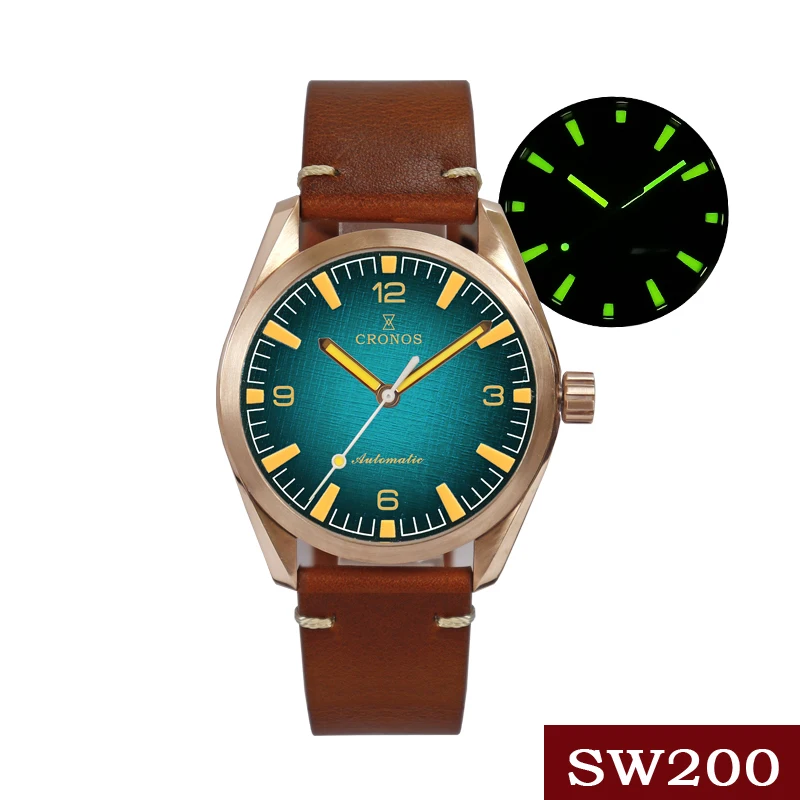 Cronos 39mm Automatic Watch For Men - PT5000 Movement, Sapphire Crystal, Blue Luminous, 100M Waterproof, Exhibition Case Back