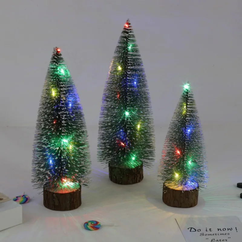 

Tabletop Christmas Tree Miniature Pine Frosted With LED Design Trees With Wood Base Crafts Home Ornaments Decoracion Navidad