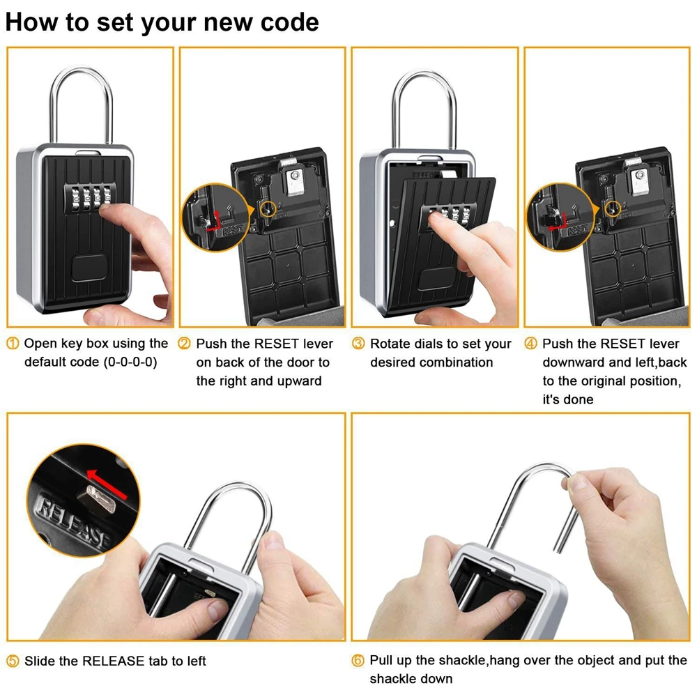 Wall Hanging Outdoor Key Storage Lock Box 4-Digit Combination Password Key Safe Box Resettable Code Key Holder Hider 3