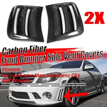 

2PCS Real Carbon Fiber Car Front Side Bumper Air Vent Duct Cover Trim For Mercedes For Benz W204 C63 For AMG 2008 2009 2010 2011