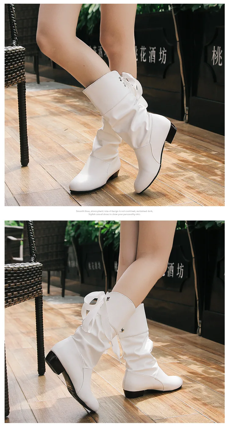 Botas mujer invierno/ г. Новые осенне-зимние женские сапоги до середины икры теплые сапоги из искусственной кожи на плоской подошве высокие сапоги до колена высокого качества