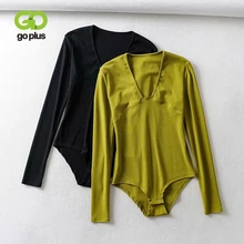 GOPLUS Sexy Bodycon Bodysuit Jumpsuit Long Sleeve V Neck Sheath Basic Black Green Overalls Women Club Bodysuits Skinny Rompers GOPLUS Sexy Bodycon Bodysuit Jumpsuit Long Sleeve V Neck Sheath Basic Black Green Overalls Women Club Bodysuits Skinny Rompers