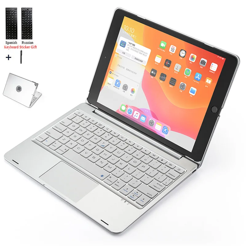

For iPad 10.2 2019 Air 3 10.5' Russian Laser Touchpad Backlight Wireless Bluetooth Keyboard Case Cover For iPad Pro 10.5+Stylus