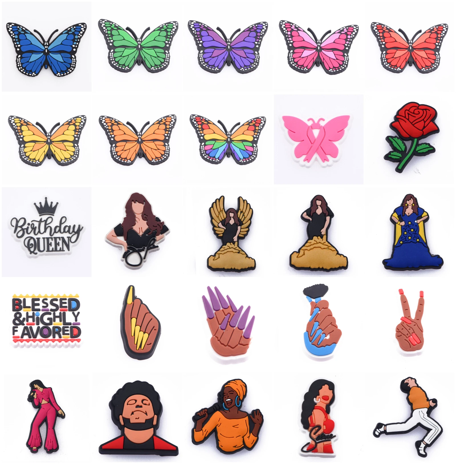 

1PCS PVC Butterfly Croc Charms Shoe Decoration Beautiful Nails Famous Singer Buckles Garden JIBZ Accessories For Gifts