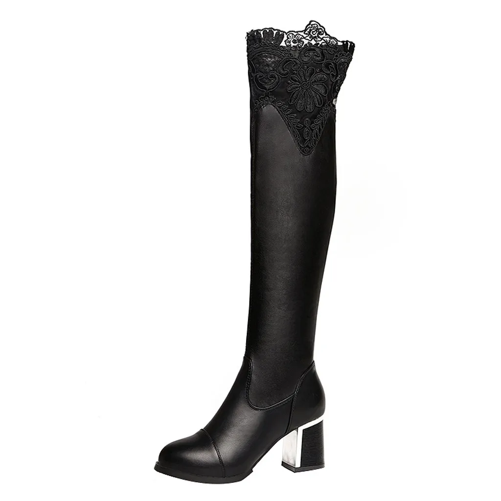SAGACE shoes Women Embroidered Lace Knee Bare Boots Square High Heel Casual Long Tube sexy fashion new boots-women 2019NOV1