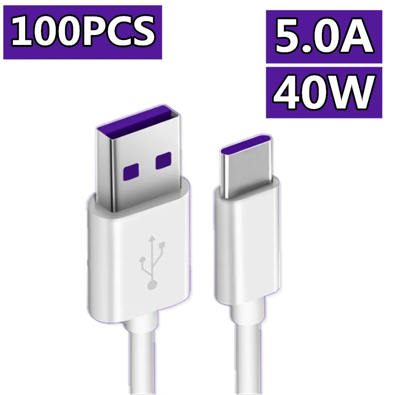 

100PCS 5A Type-C USB Cable Quick Charging Type C Cable For Huawei Samsung Redmi HTC Tablet Android Mobile Phone USB C Data Cable