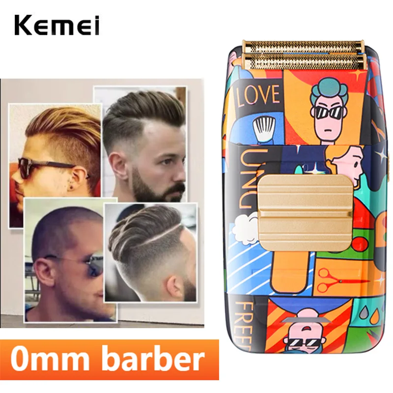 Kemei Titanium Double Foil Shaver Professional Barber Finishing Tool Reciprocating Electric Men Razor Random Graffiti Pattern custom professional production gold foil embossing pattern business card