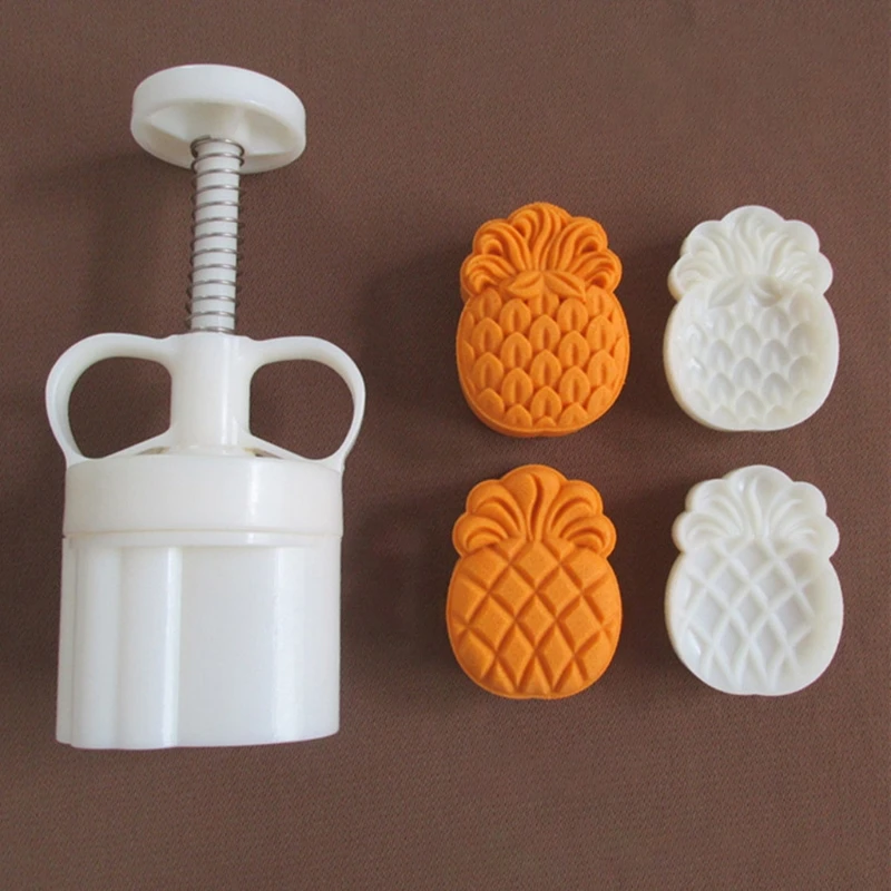 

50g Barrel Mooncake Mold with 2 Pineapple Cloud Stamps Cookie Cutter Hand Press Green Bean Pastry Mould DIY Bakeware Mid-autumn