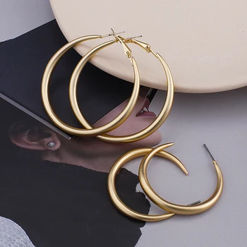 

AENSOA Minimalist Gold Color Big Round Hoop Earrings For Women Simple Geometric Hoops Earrings Statement Party Wedding Earring