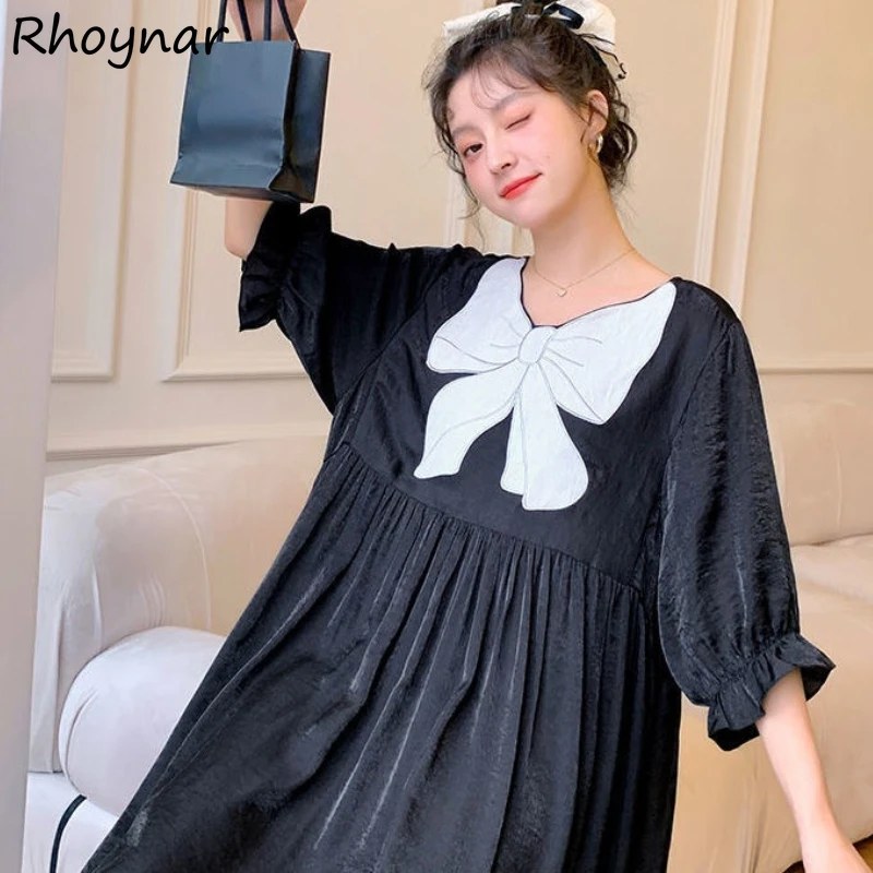 

Ночные рубашки женские летние милые удобные в Корейском стиле с V-образным вырезом Простые повседневные ночные рубашки до колена с бантом новейшая одежда для сна