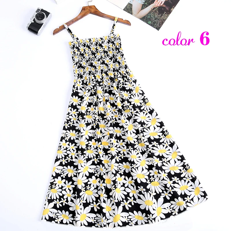 Women Summer Flower Chiffon Dress Girl 2020 Midi Sundress Beach Maxi Robe Dresses Korean Style Print Elegant Sleeveless Dress