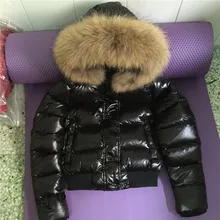 20 см, большой размер, натуральный меховой воротник, зимняя куртка для женщин, мягкое глянцевое пальто, зимние короткие пуховые парки, Женская водонепроницаемая верхняя одежда