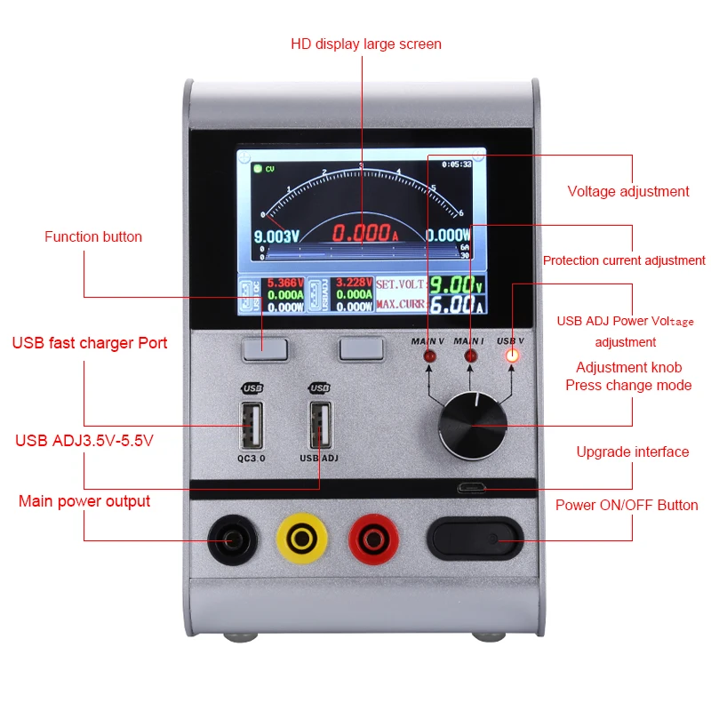 HR3006 30 в интеллектуальный регулятор напряжения 6А ток осциллограф с QC PE FCP быстрый usb зарядный порт для ремонта мобильного телефона