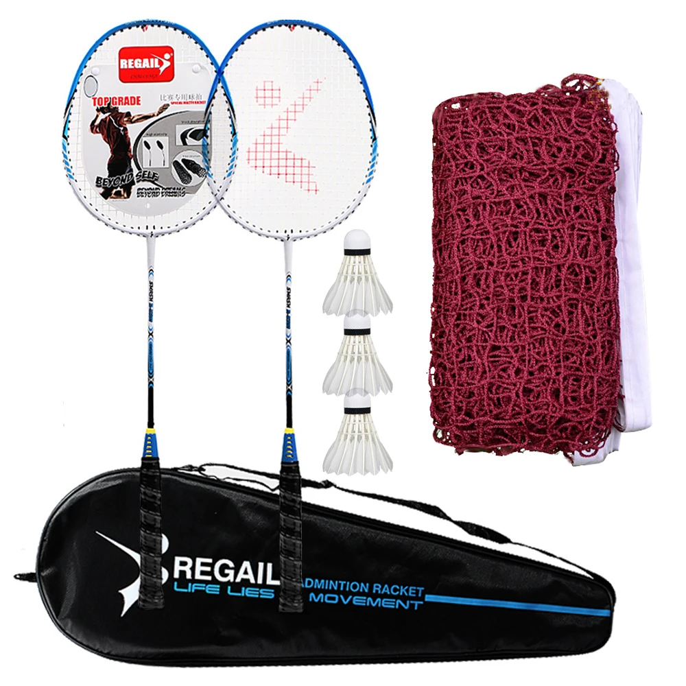 Racquets-Set Badminton-Net with 3-Shuttlecocks Carrying-Bag And for Family Recreation