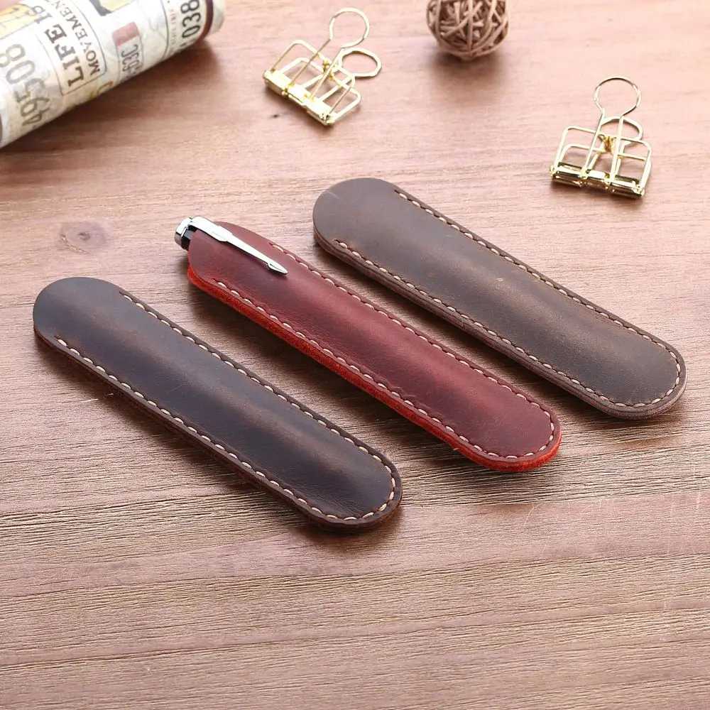 1pc Handmade Genuine Leather Pencil Bag Stationery Organizer Rustic Pen Case Korean Retro Bags Accessories School Supplies | Канцтовары