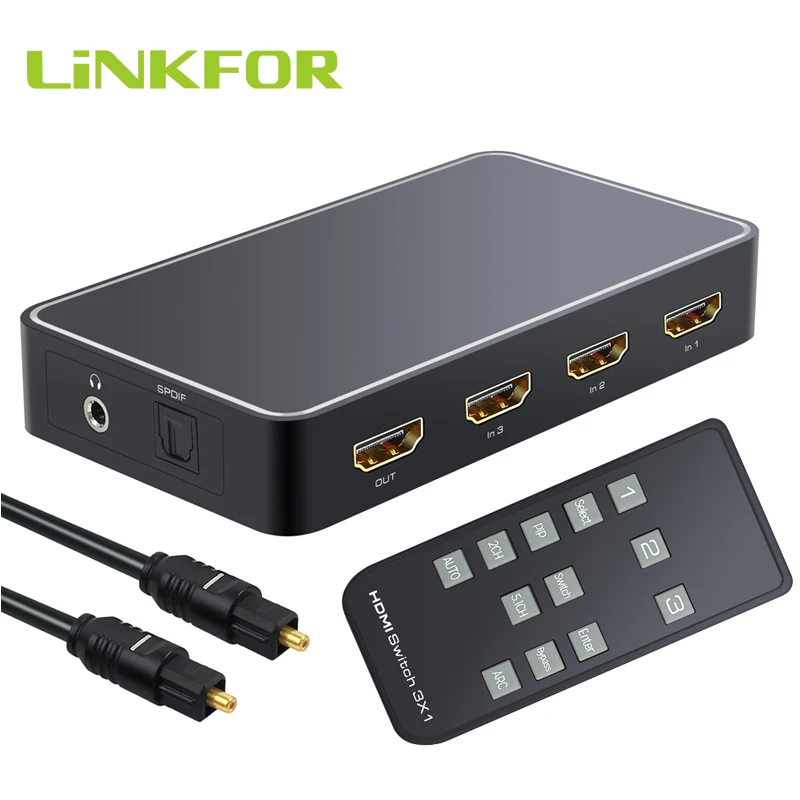 Переключатель LiNKFOR HDMI с 3 портами аудиоэкстрактором к оптический переключатель