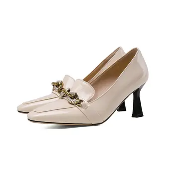 

Women Shoes Pointed Toe Pumps Patent Leather Dress High Heels Boat Shoes Wedding Shoes Zapatos Mujer black red beige