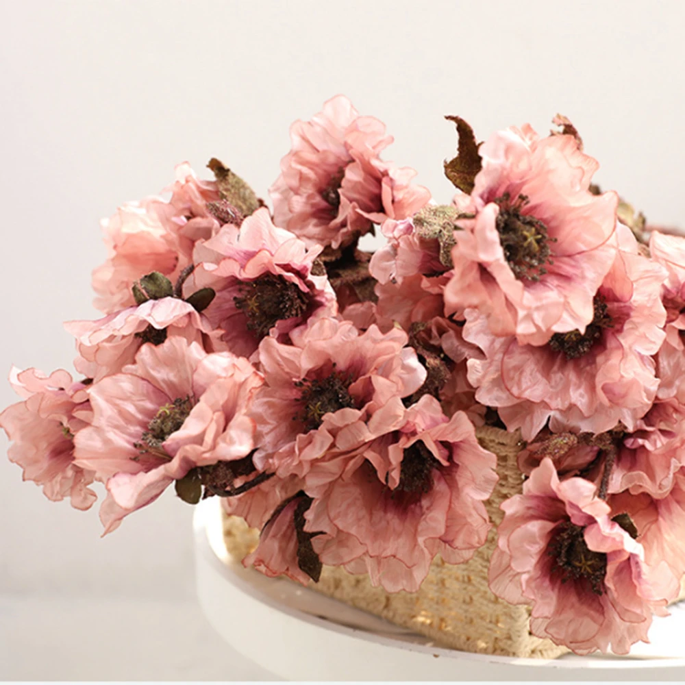 Artificial Simulation Fake Flowers Poppies Flowers Bouquet Arrangements Realistic Home Kitchen Wedding Party Decoration Artificial Dried Flowers Aliexpress
