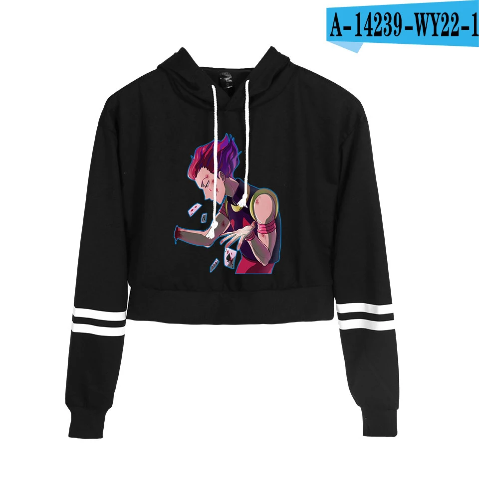 Hisoka Охотник Горячая Аниме Короткие укороченные худи Толстовка модная Милая сексуальная девушка тренд стиль 2D полиэстер Женский Материал - Цвет: black