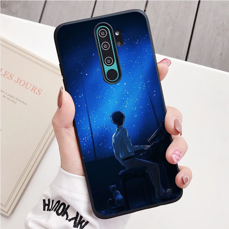 Starry Anim black Silicone Phone Case For Redmi note 8 7 Pro S 8T for redmi 9 7A Cover 