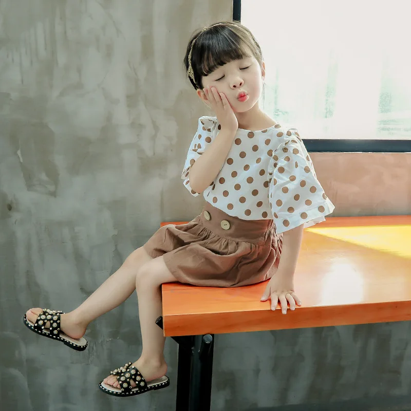 

Girls Clothing Sets Summer Children Baby Girls Fashion Polka Dot Pattern Short Sleeve Tops T-shirt+Shorts Suits Costume Set