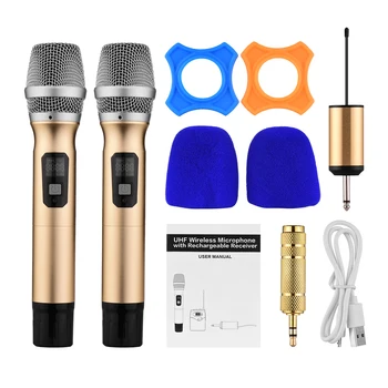 

Portable UHF Wireless Microphone Mic System with 1 Receiver and 2 Handheld Microphones for Karaoke Business Meeting Speech Live