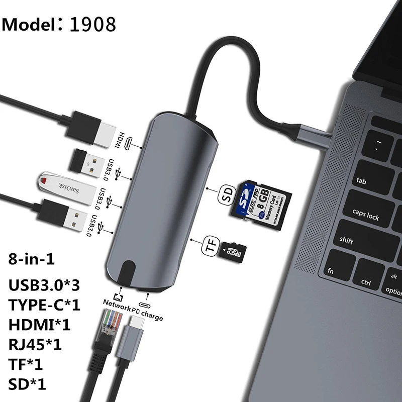 USB разветвитель Концентратор USB type C с HDMI RJ45 PD зарядка SD кард-ридер USB C концентратор Type C Plitter для Macbook Pro Аксессуары для ноутбуков мультихаб ноутбук аксессуары Multi HUB комплектующие для пк