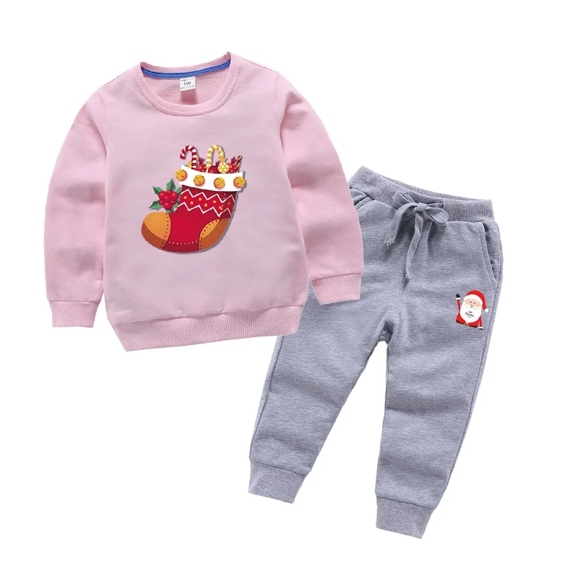 Осенний комплект одежды для маленьких мальчиков и девочек, Рождественский свитер с длинными рукавами и принтом Санта-Клауса, топ+ штаны, комплект с брюками