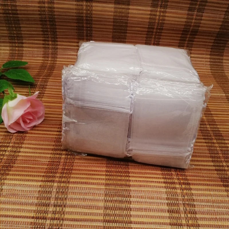 100PCS Weiße Kordel Organza Taschen Hochzeit Party Weihnachten Geschenk Taschen Für Schmuck Verpackung Für Schmuck Tasche Tasche Schmuck Tasche – Detail 5