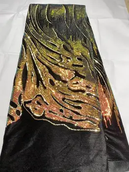 

Sunny 2020 Nigeria Latest Design Velvet Lace Fabric 5 Yards/pcs High Quality African Lace fabric With Sequins For Party Dress