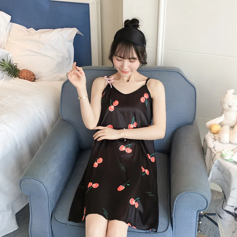 

Pajamas Women's Summer Korean-style Fresh Students Short Sleeve Viscose Slip Nightdress Summer Pure Cotton Real Silk Tracksuit S